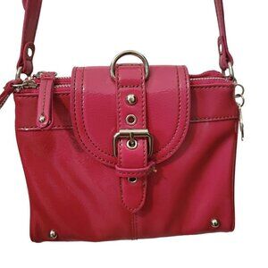 Nine West Pink Patent Vegan Crossbody Bag with Buckle Detail & Adjustable Strap